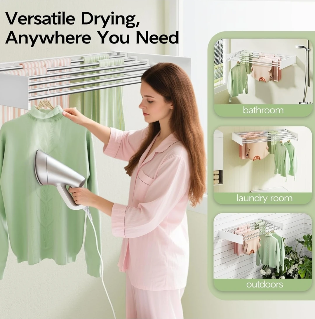 Wall Mounted Clothes Drying Rack - 6 Rods, White - photo 5