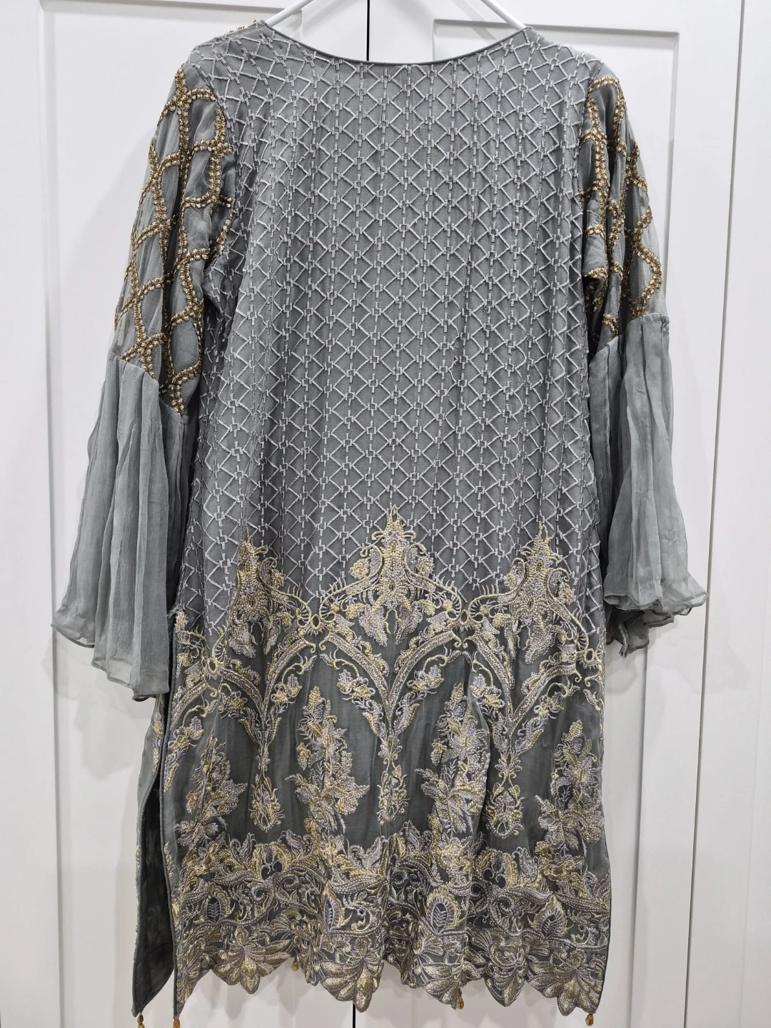 Grey Embroidered Kurti and Gharara Set - photo 3