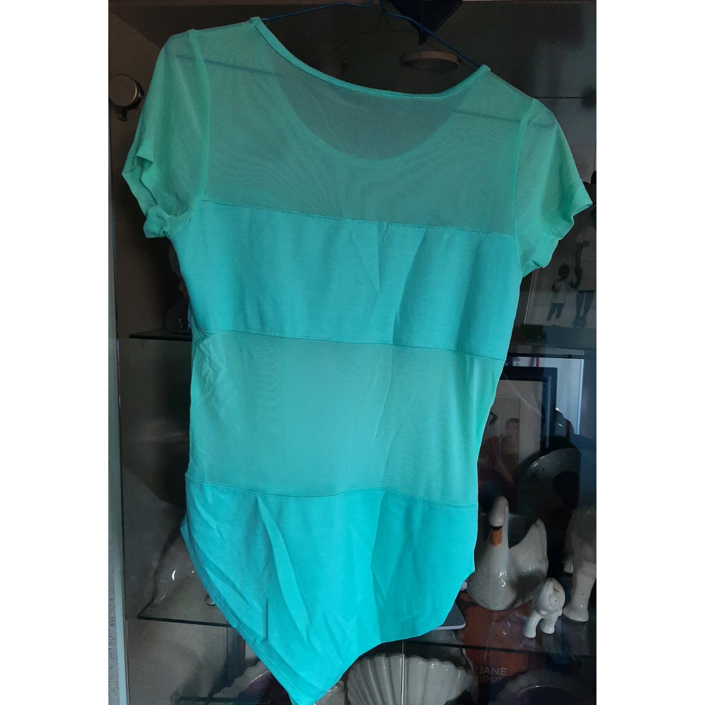 2pc Set Teal Mesh Short Sleeve Bodysuit With Acid Wash Jeans - photo 2