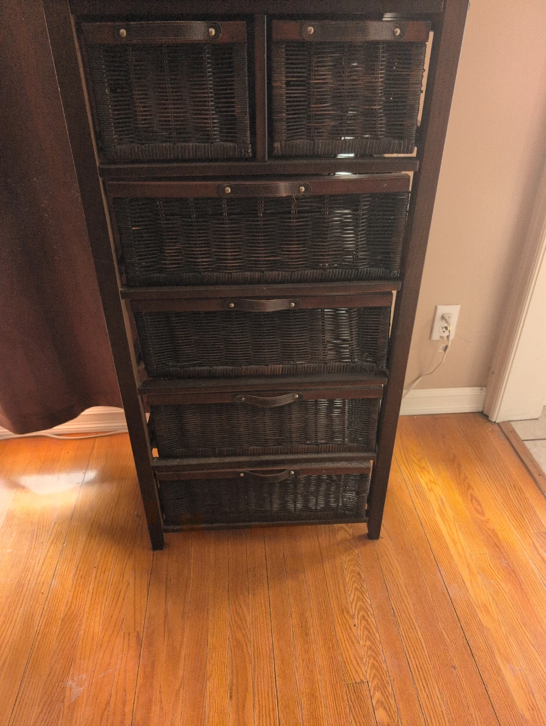 Dark Wood Chest of Drawers with Wicker Baskets - photo 2