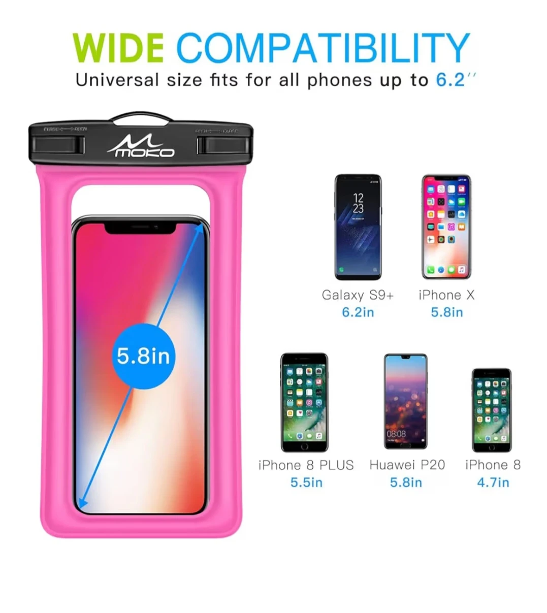 Moko Waterproof Pouch Bag for Phones up to 6.2" - Pink