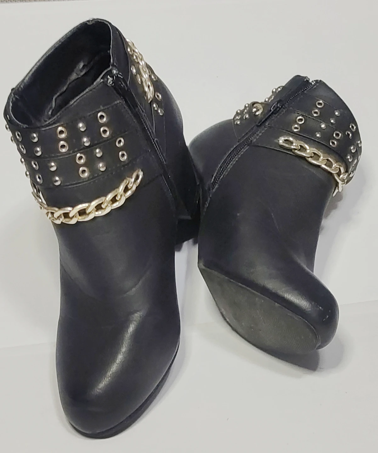 Black Ankle Boots with Gold Chain and Studs Size 8 - photo 3