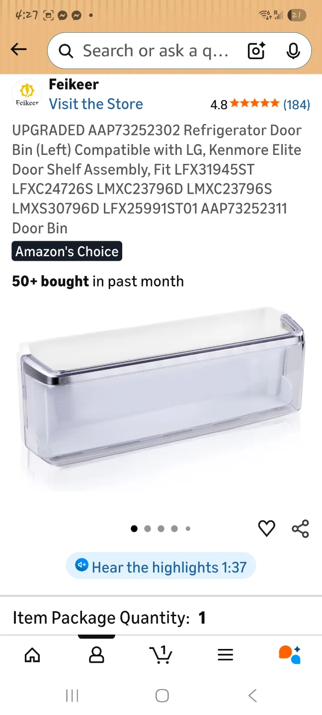 Refrigerator Door Bin - LG, Kenmore Elite Compatible
