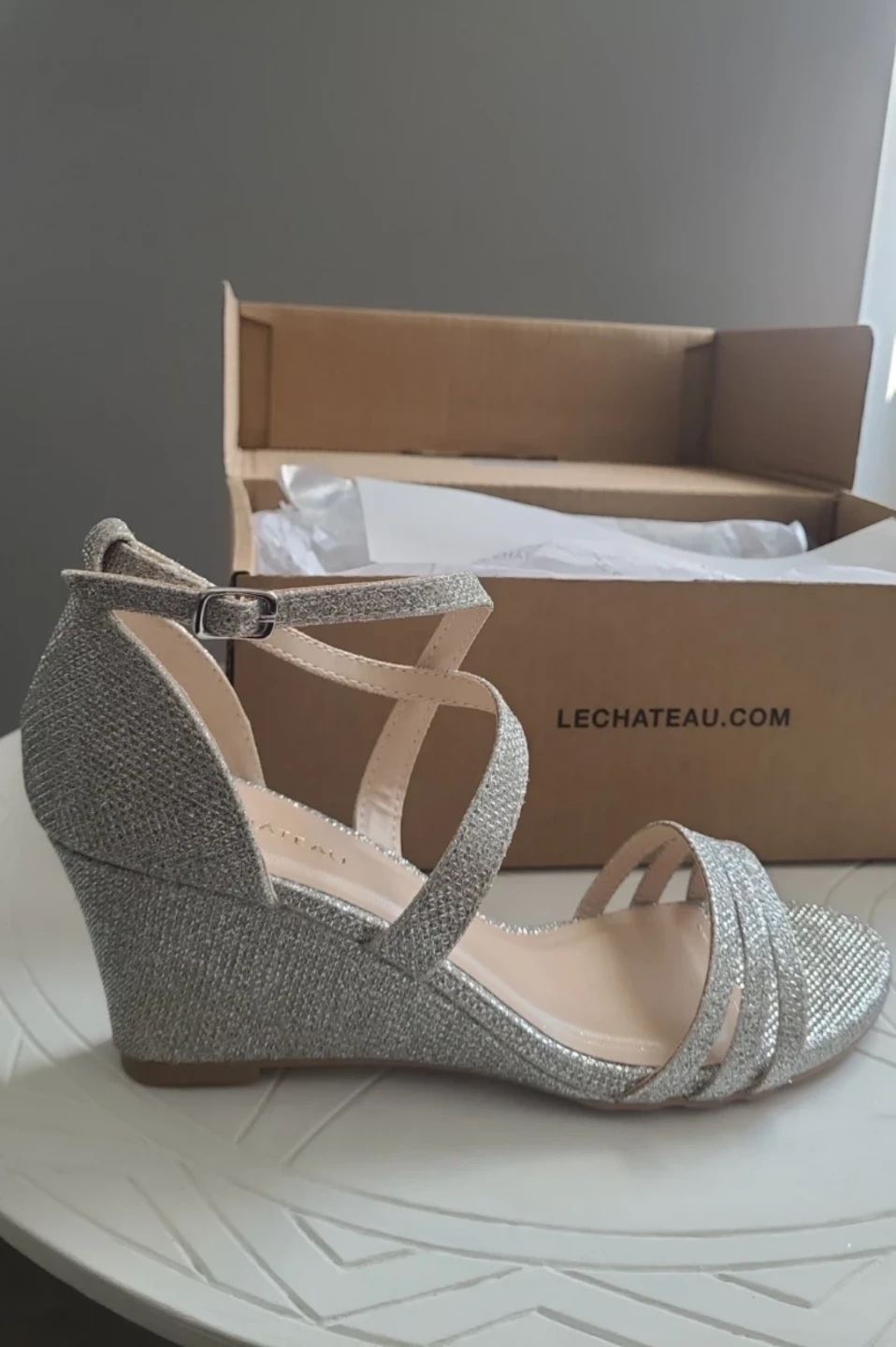Le Château Silver Glitter Wedge Sandals