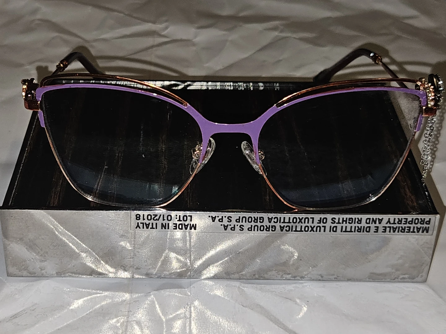 Purple and Rose Gold Cat-Eye Eyeglasses with Rhinestone Detail