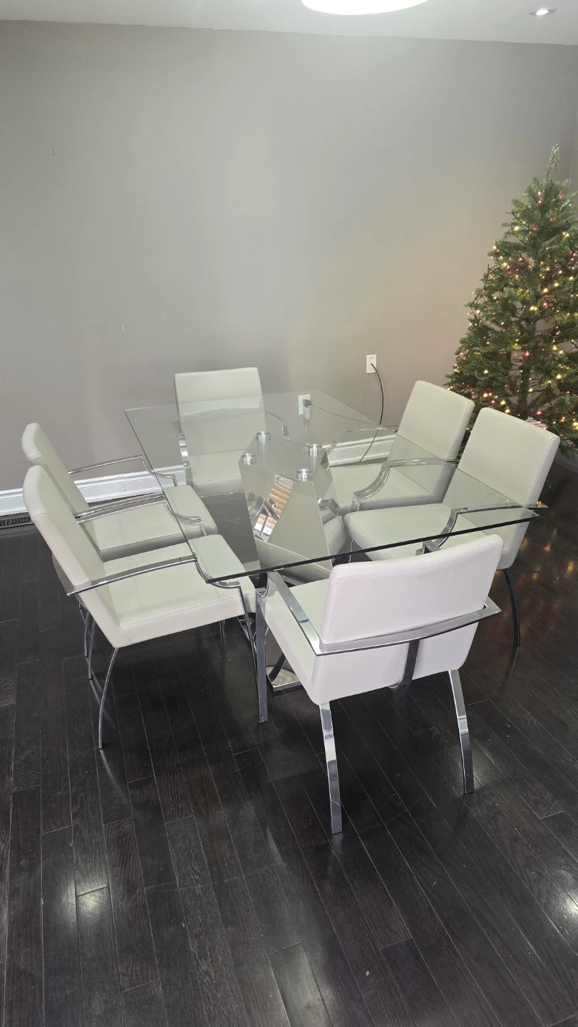 Glass Dining Table with 6 Chairs