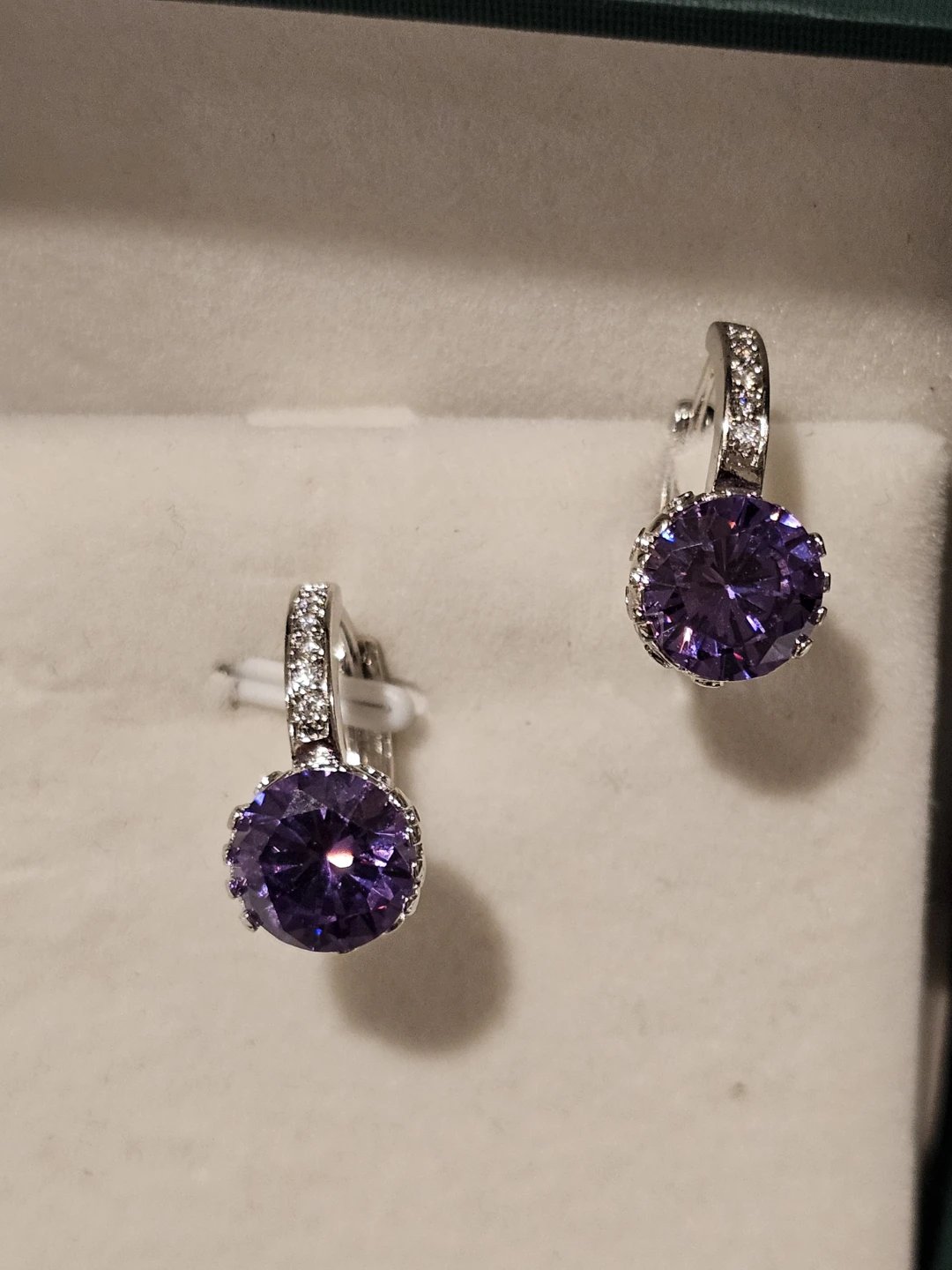 Purple CZ Hoop Earrings with CZ Accents