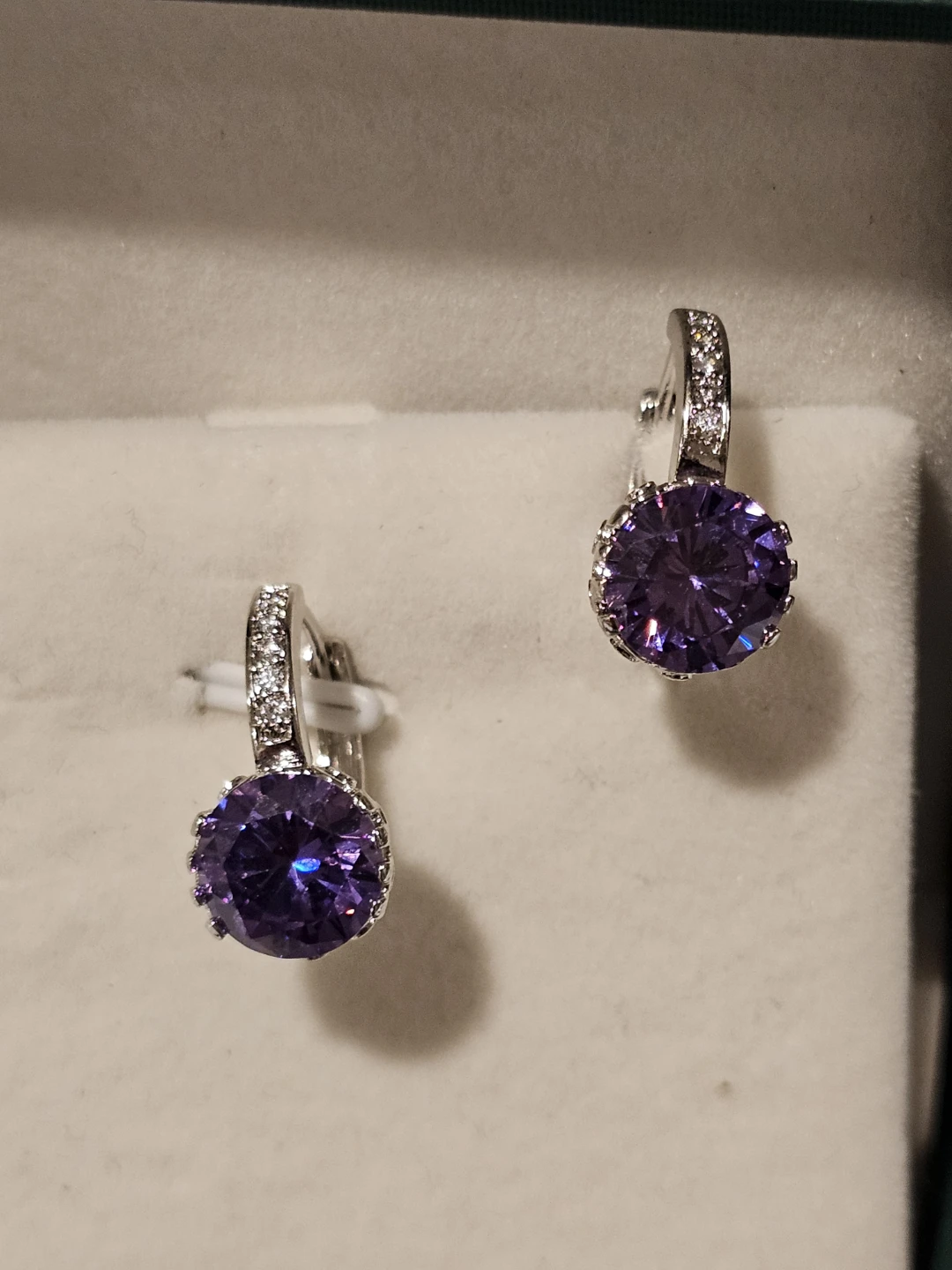 Purple CZ Hoop Earrings with CZ Accents - photo 2