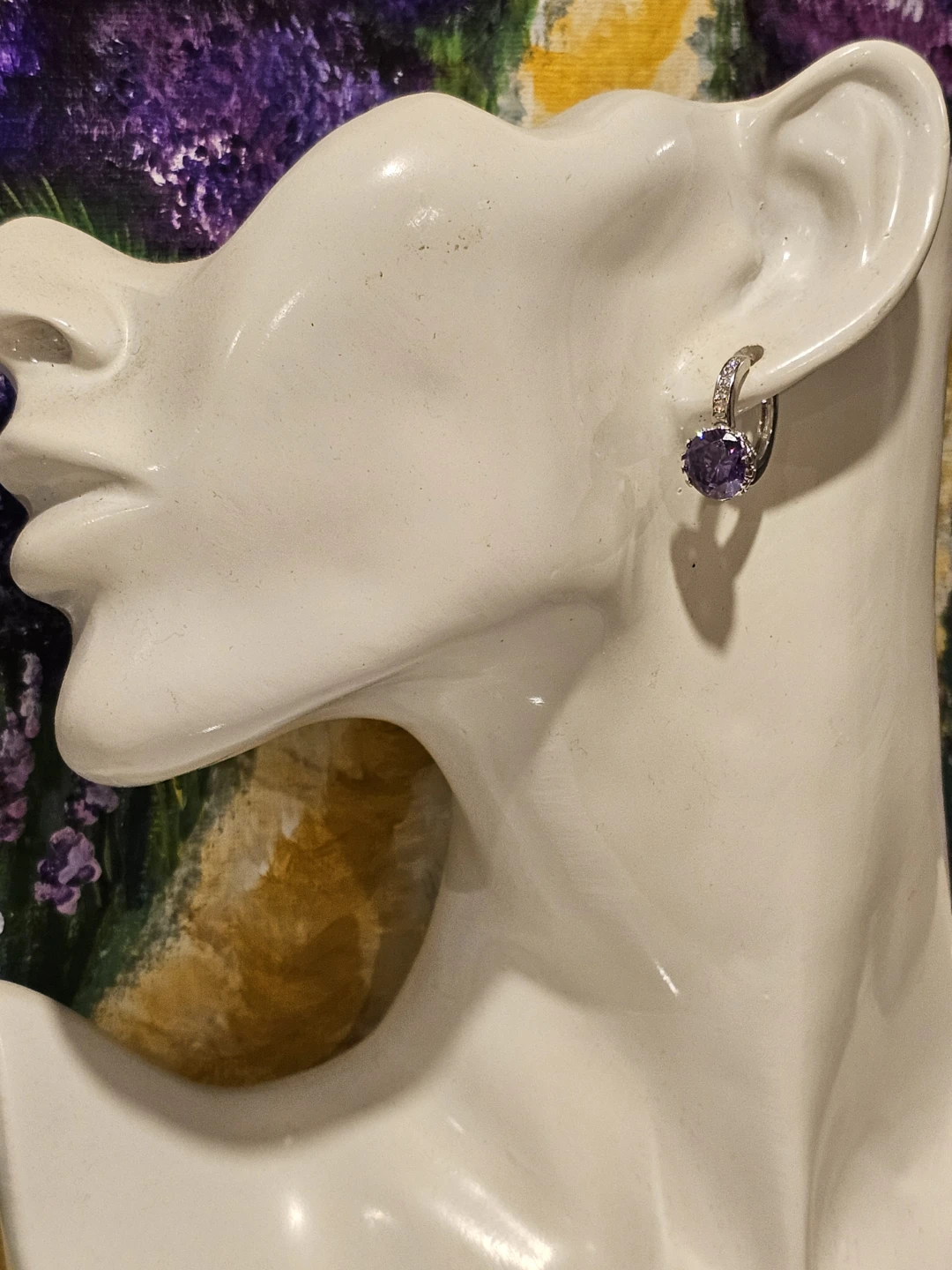 Purple CZ Hoop Earrings with CZ Accents - photo 3