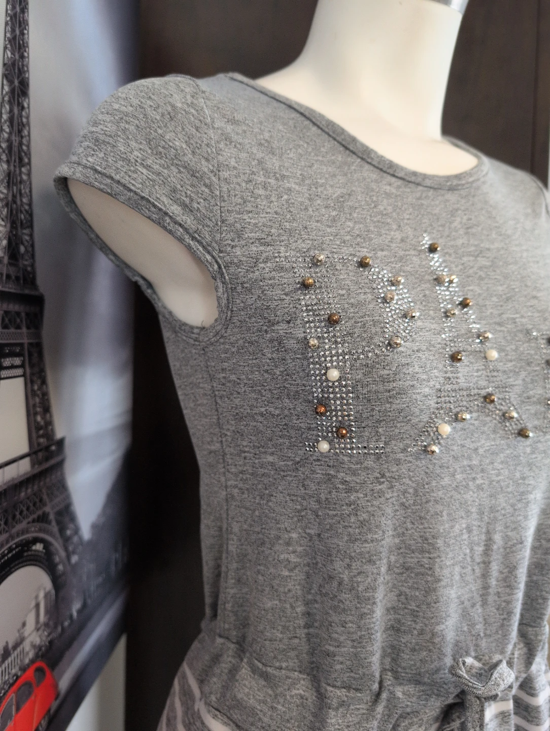Grey Marled Knit Dress with Embellished Logo and Stripes - photo 3