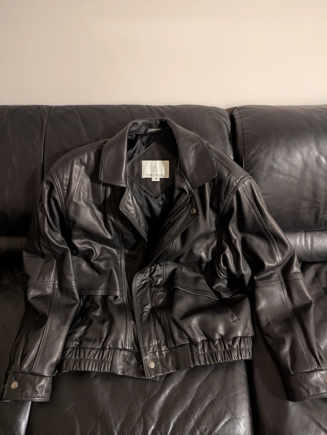 Men's London Fog Black Leather Jacket 42R
