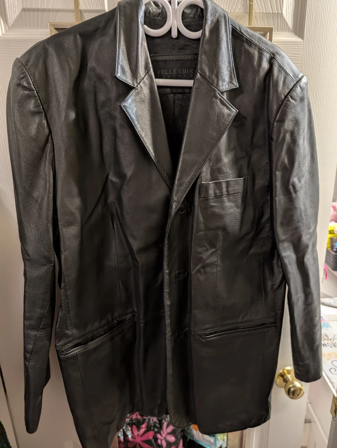 Pelle Cuir Black Leather Jacket - XL/TG