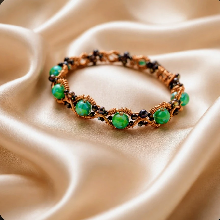 Handcrafted Beaded Copper Wire Wrap Bracelet