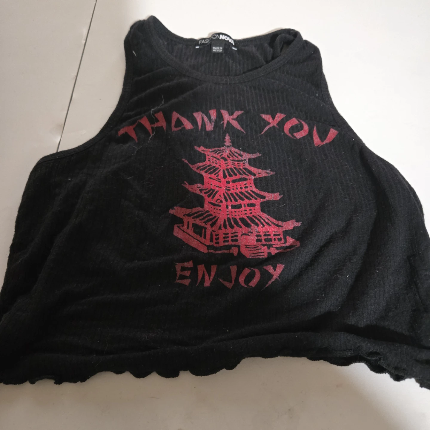 Fashion Nova Black "Thank You Enjoy" Graphic Tank Top