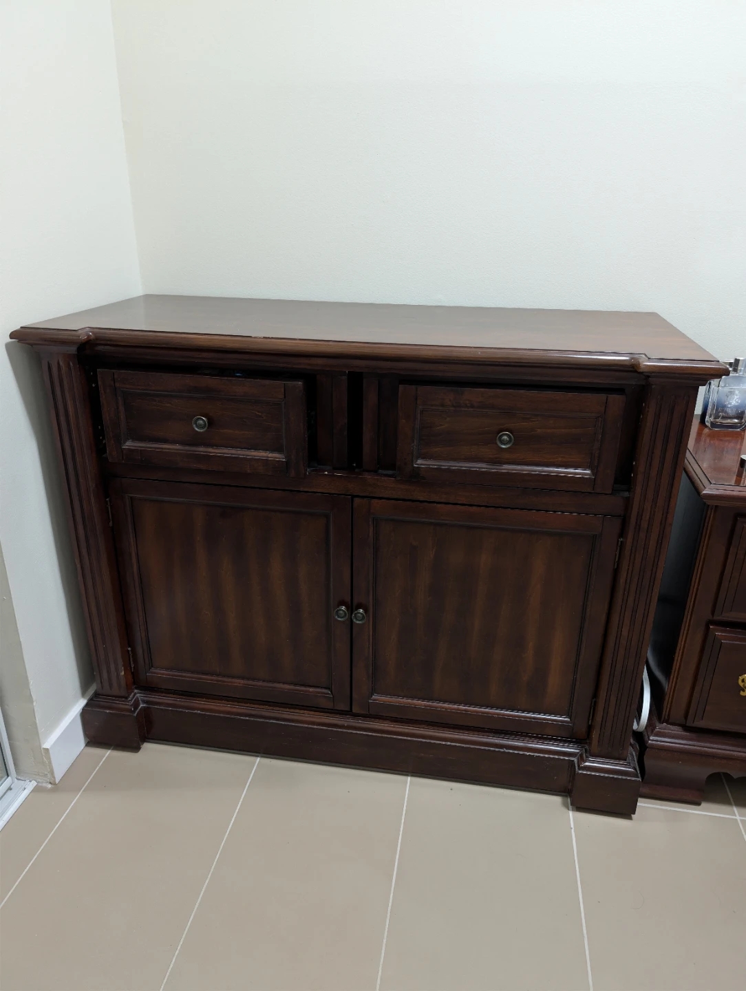 Dark Wood Sideboard with Drawers and Cabinet Doors