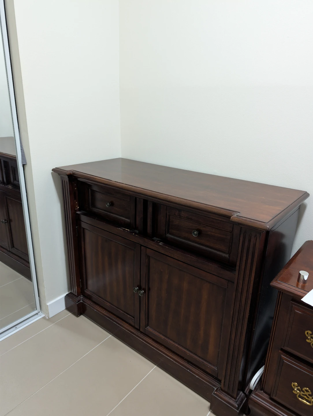 Dark Wood Sideboard with Drawers and Cabinet Doors - photo 2