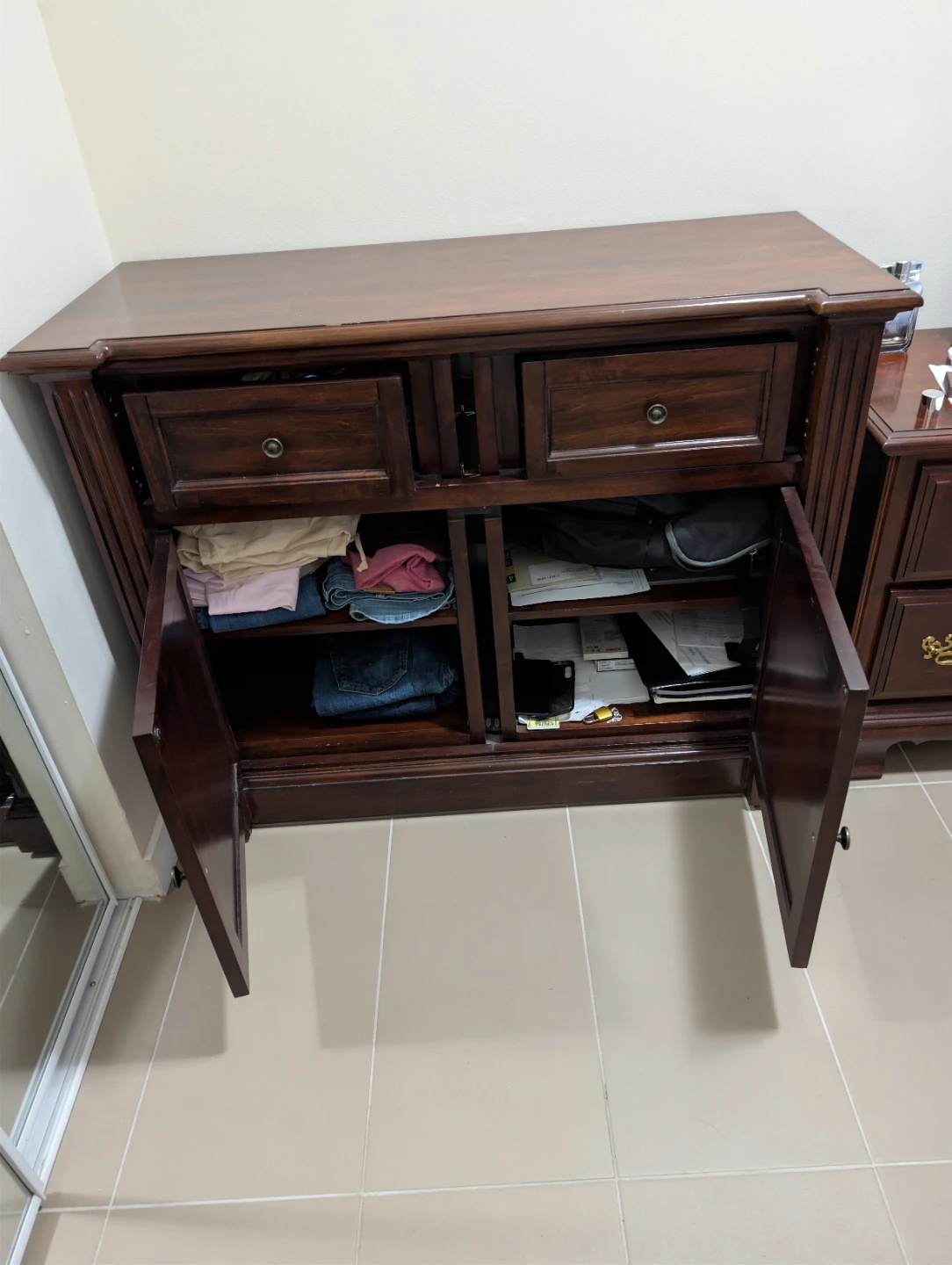 Dark Wood Sideboard with Drawers and Cabinet Doors - photo 3