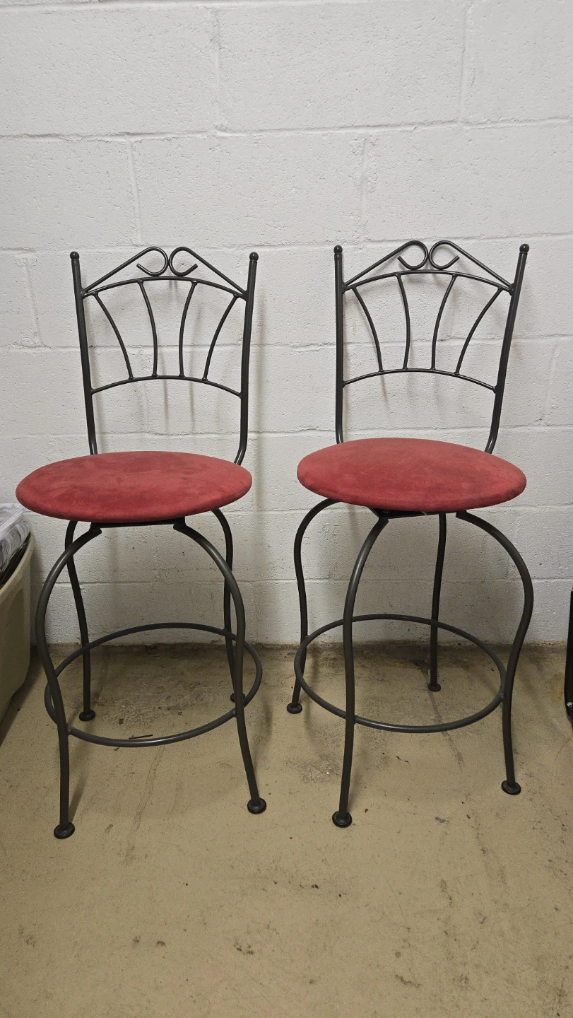 Set of 2 Red Swivel Bar Stools with Black Metal Frame