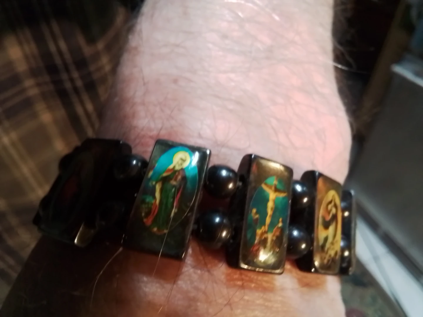 Stretch Religious Icon Bracelet with Black Beads - photo 3