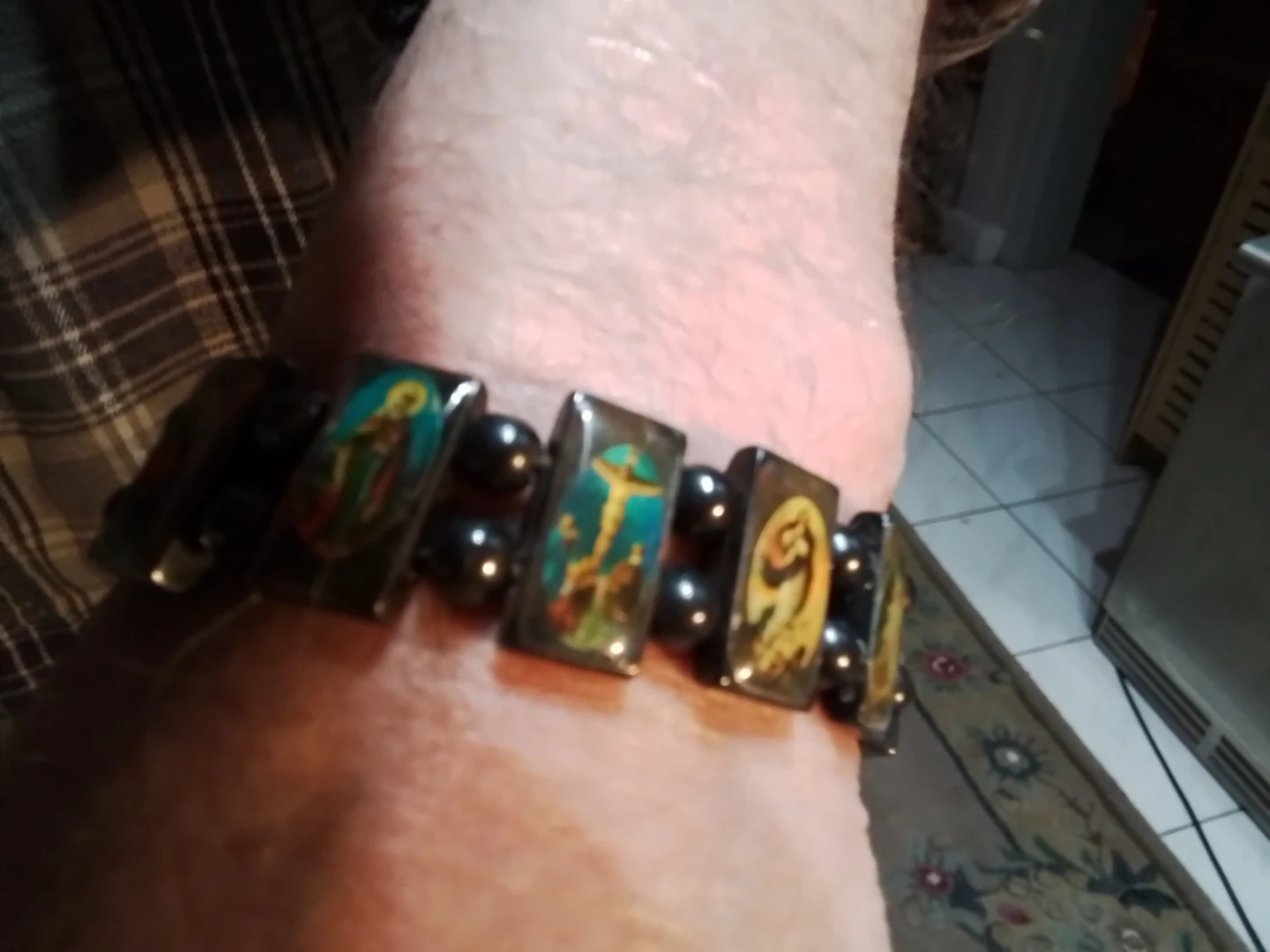 Stretch Religious Icon Bracelet with Black Beads - photo 4