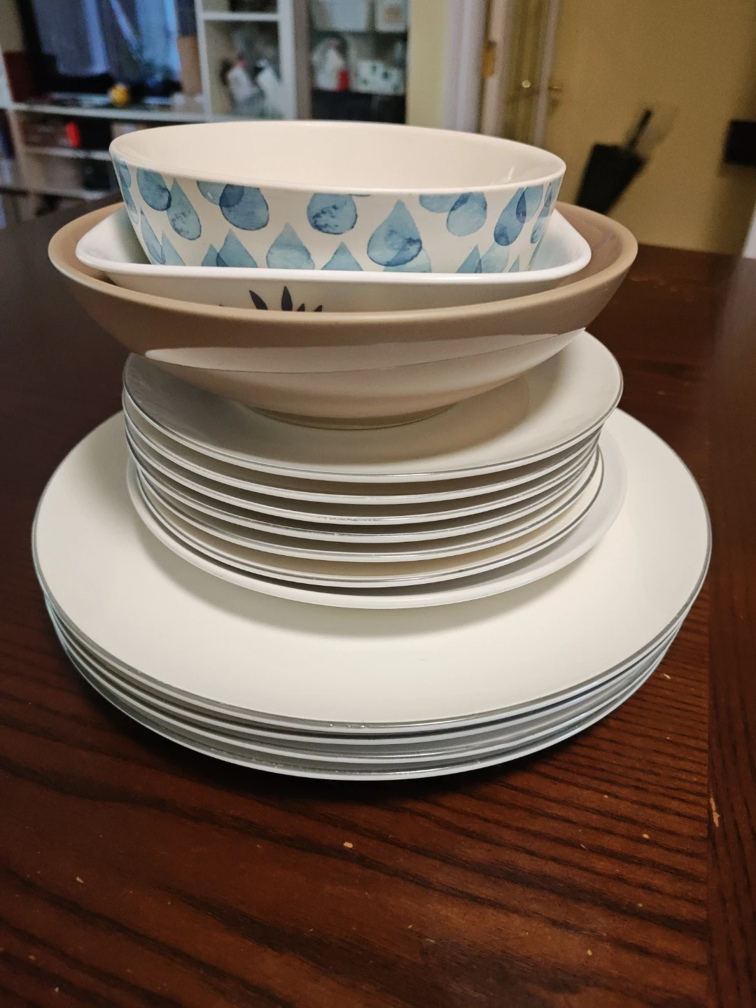 Stack of White Dinner Plates and Bowls
