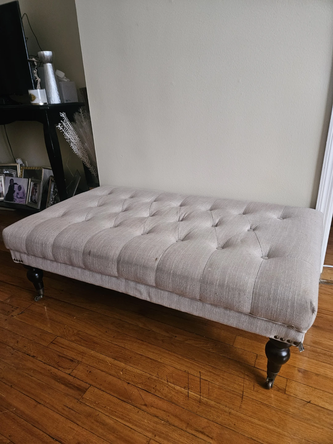 Tufted Ottoman Bench with Casters
