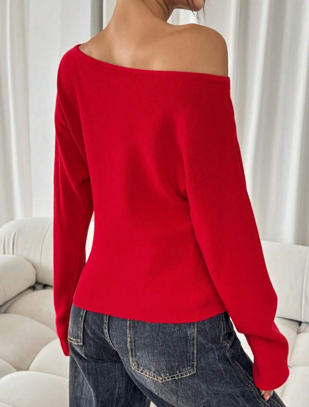 Red Shein Off-the-Shoulder Sweater - photo 4