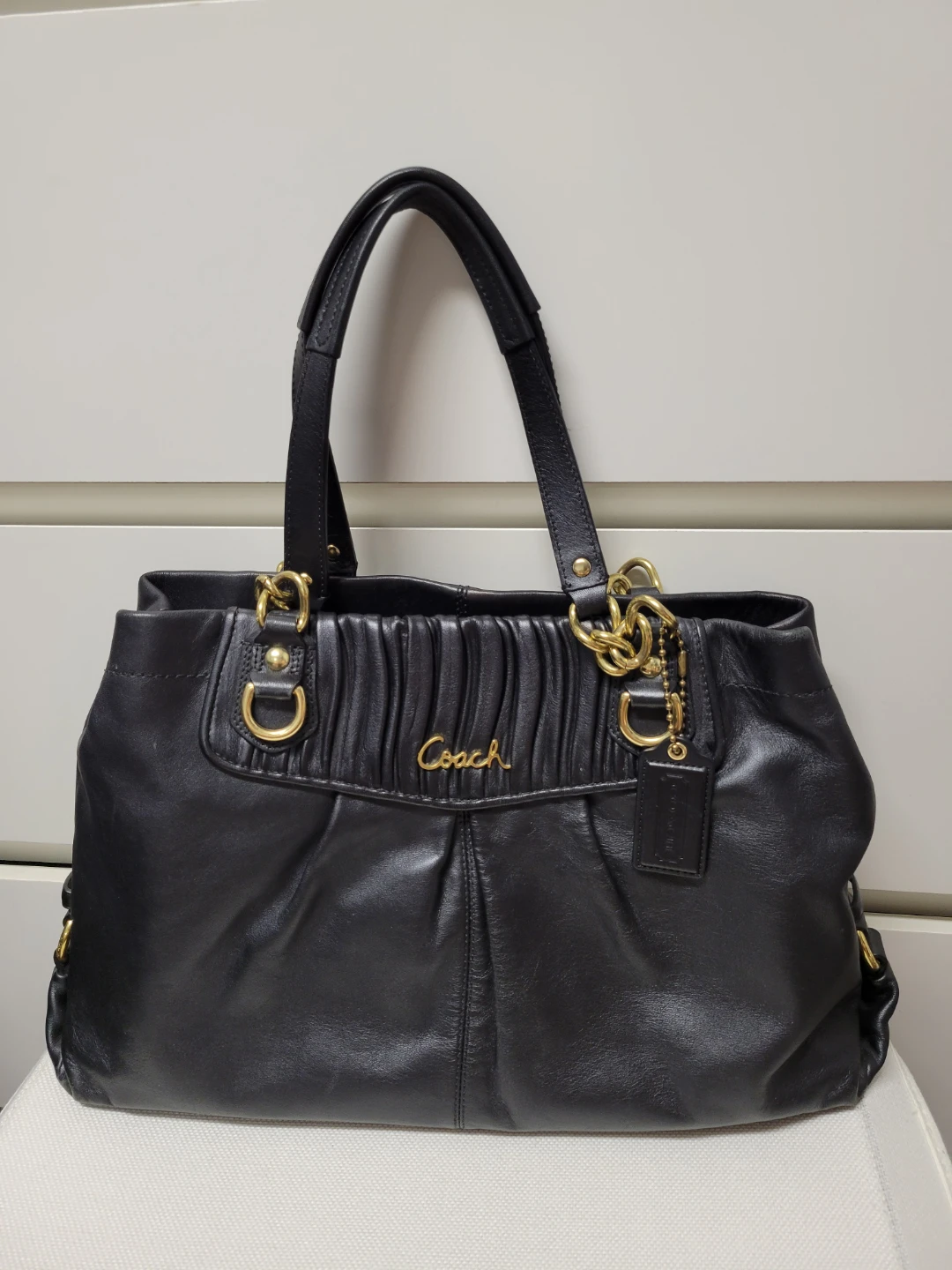 Coach Vintage Ashley Black Pleated Leather Chain Shoulder Bag - photo 3