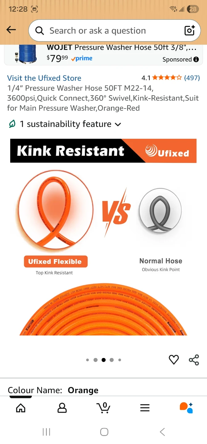 UFixit High Pressure Washer Hose - 50ft, Orange - photo 5