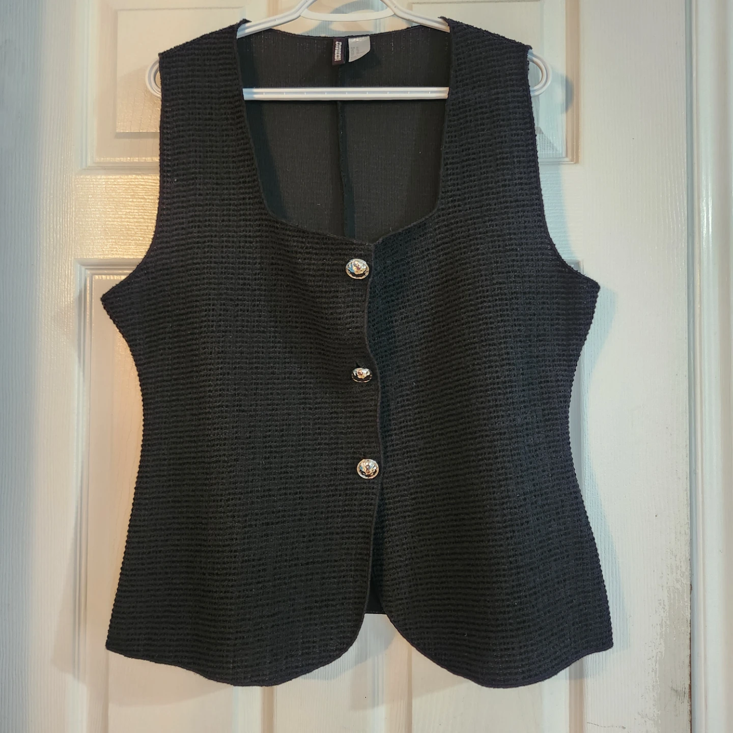 H&M Black Textured Vest with Silver Buttons