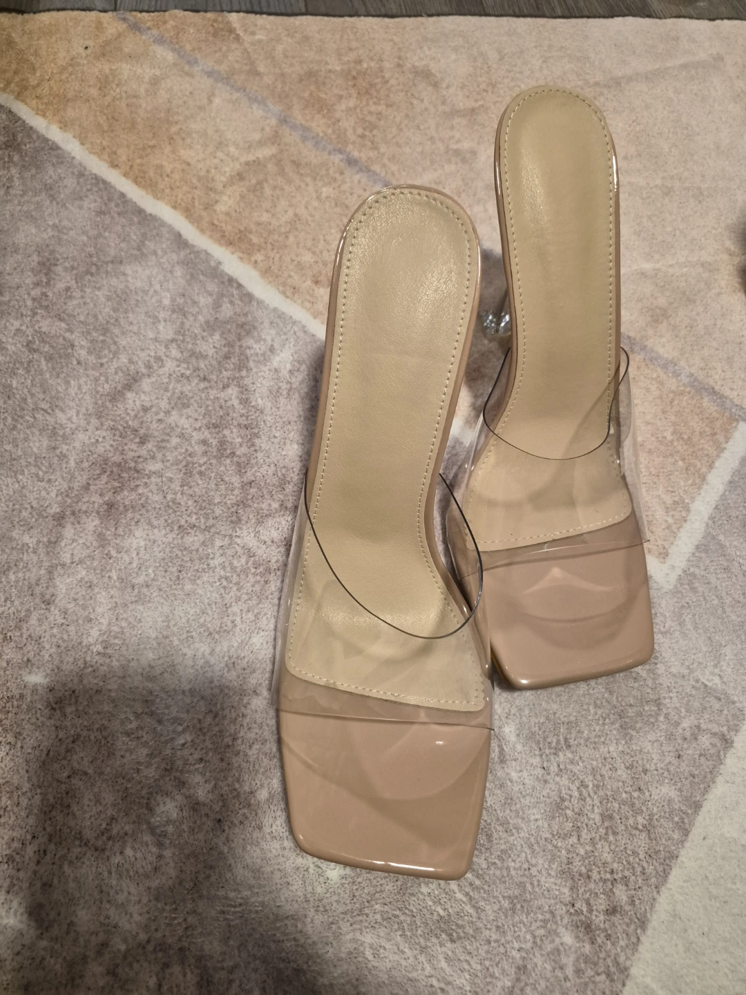 Clear Strap Square Toe Mules