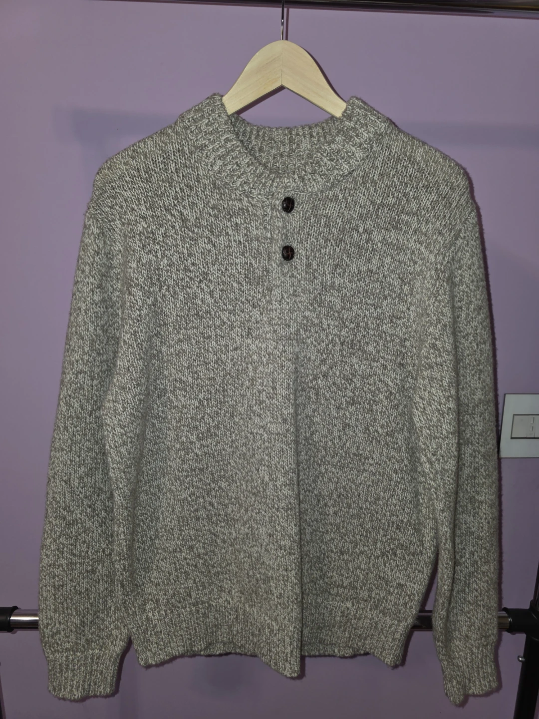 L.L.Bean 100% Lambswool Henley Sweater - M-REG - Natural