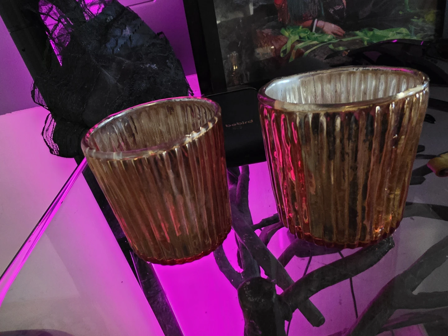 Set of 2 Amber Glass Votive Candle Holders