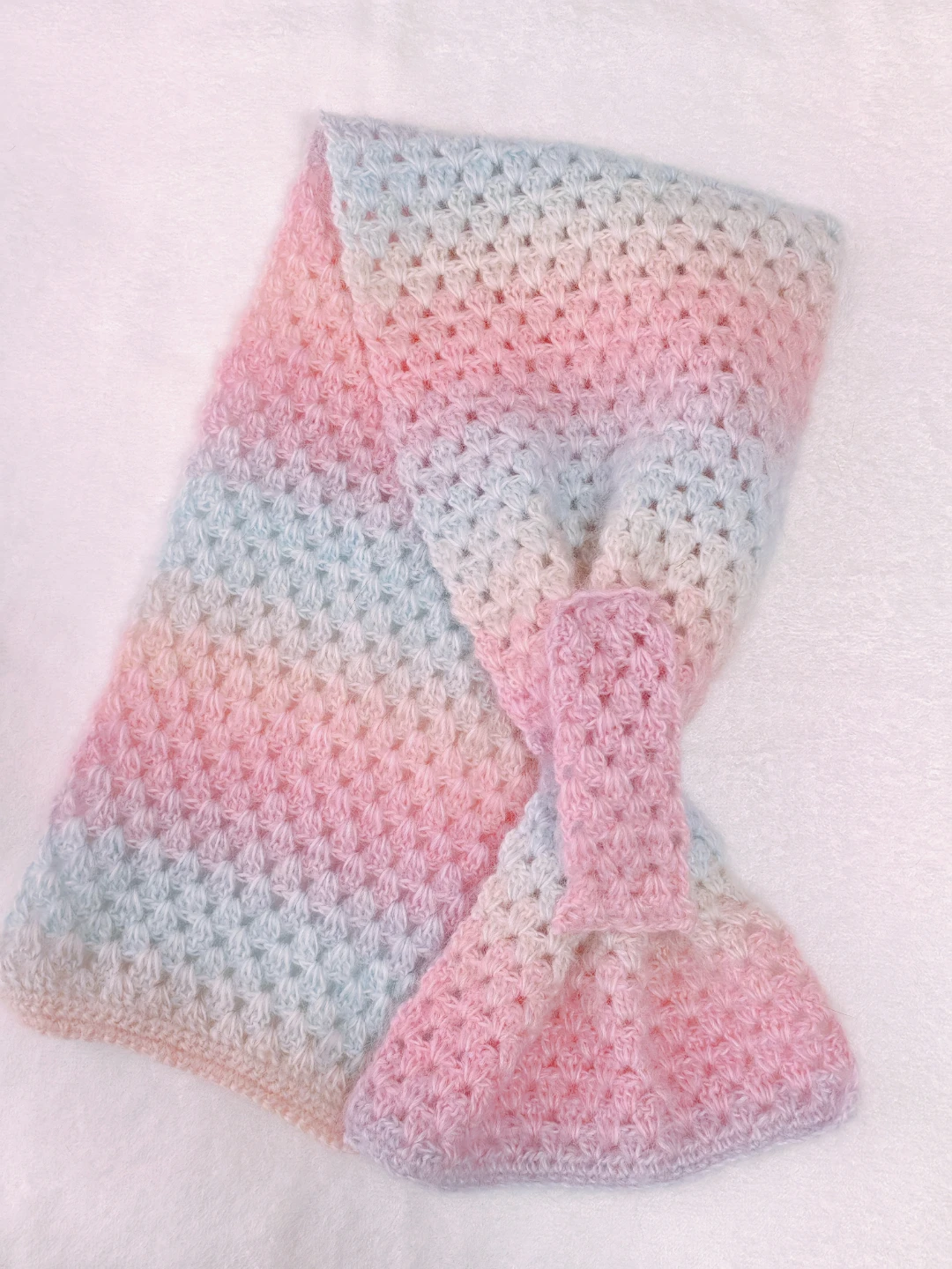 Handmade Crocheted Scarf - Pastel Rainbow - photo 2