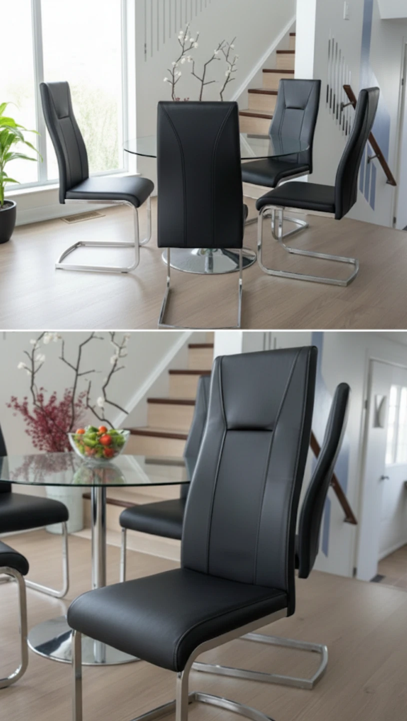 Black leatherette Dining Chairs set of 4 with Chrome Base