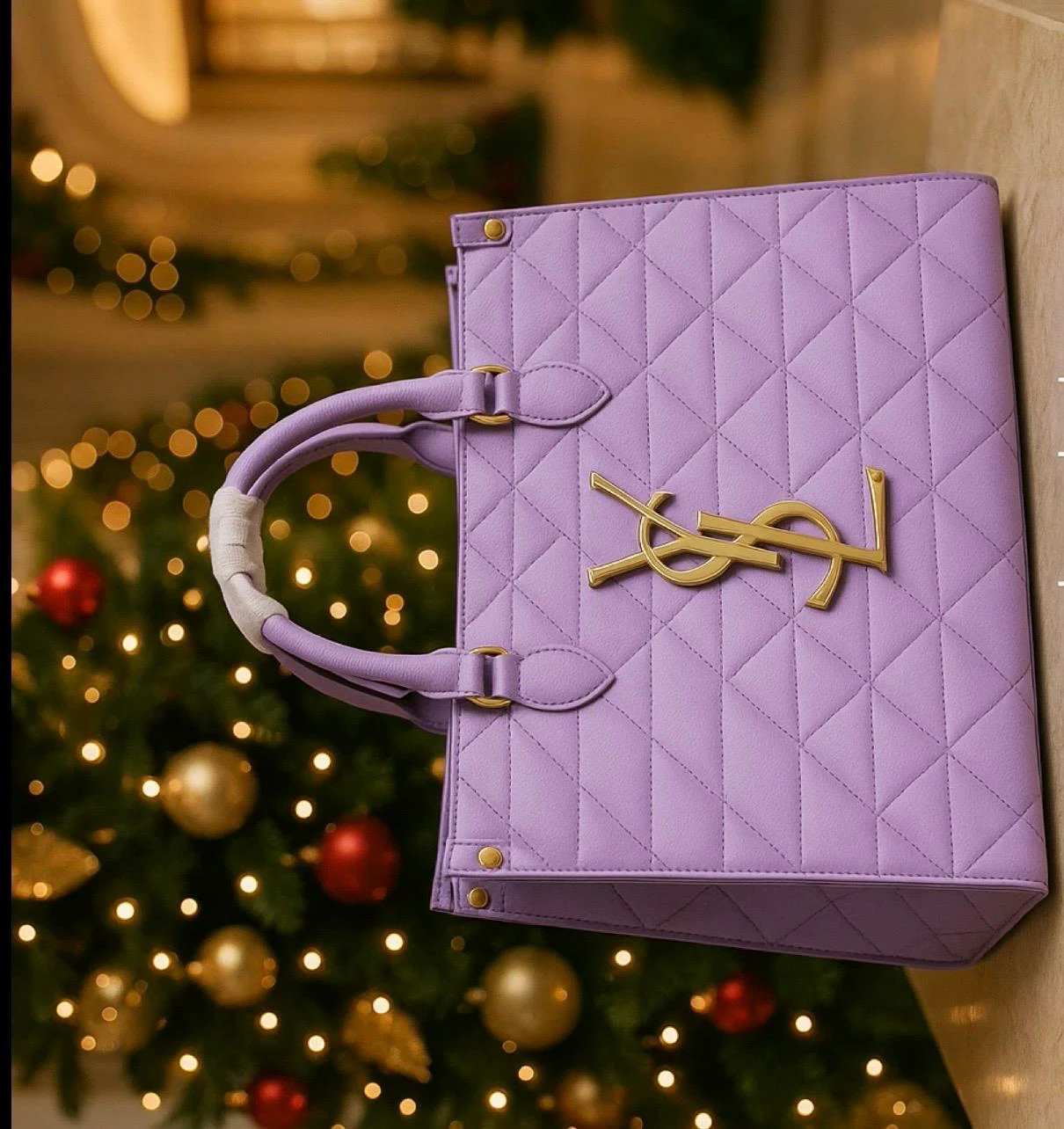 Saint Laurent Lavender Quilted Leather Tote Bag