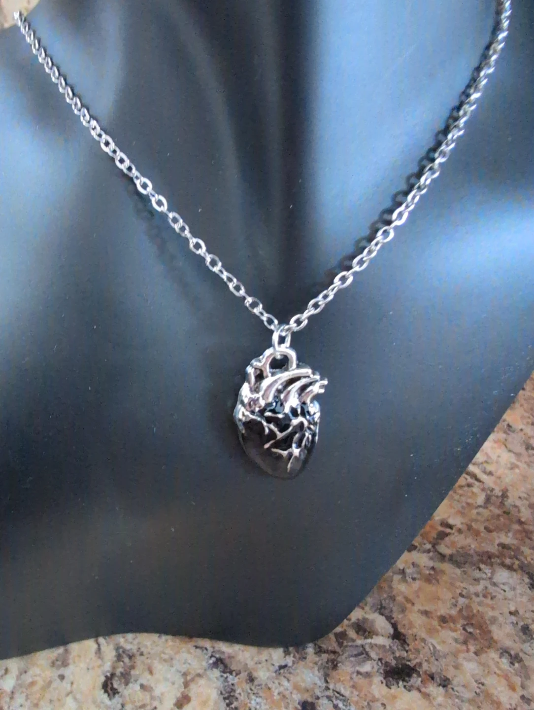 Anatomical Heart Pendant Necklace - Silver Tone - photo 2