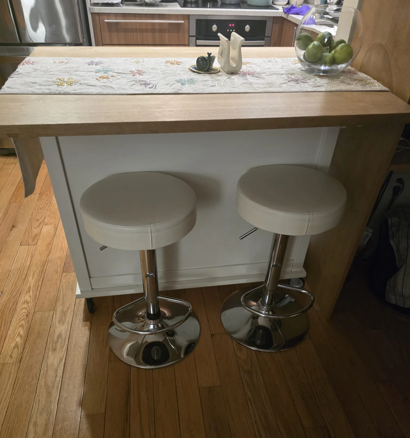 White Kitchen Island Cart with Sliding Doors and Drawers
