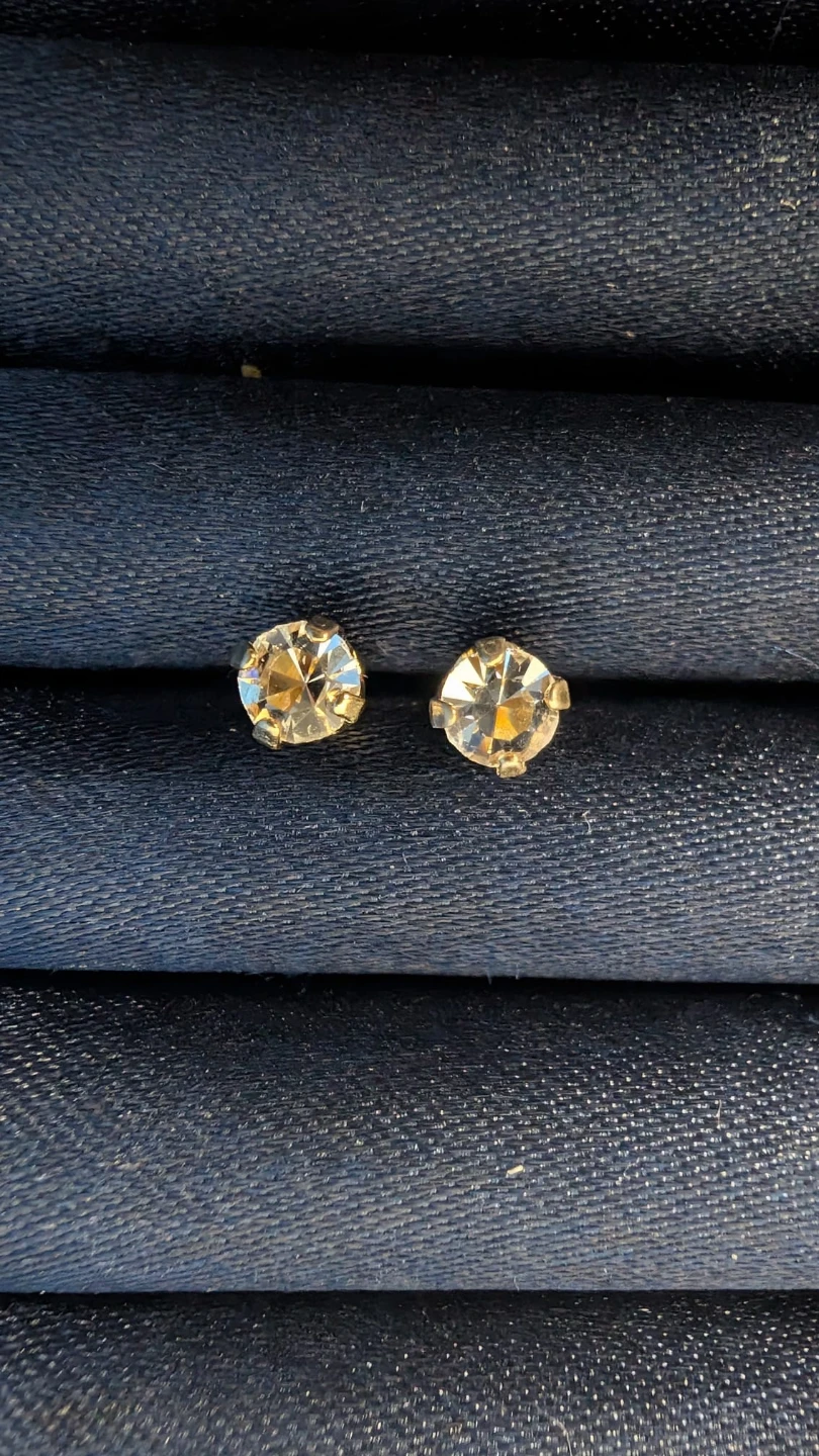 Gold-toned Stud Earrings with Clear Stones