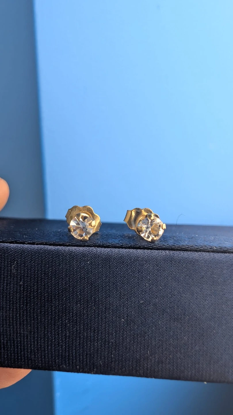 Gold-toned Stud Earrings with Clear Stones - photo 2