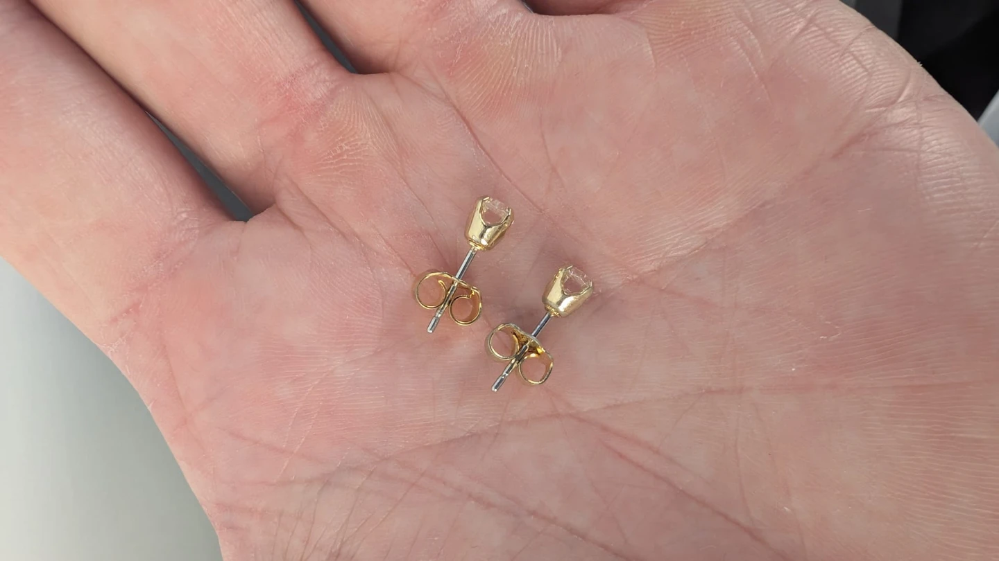 Gold-toned Stud Earrings with Clear Stones - photo 5