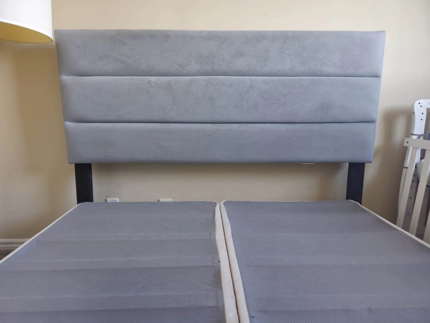 Grey Upholstered Headboard with Bed Frame