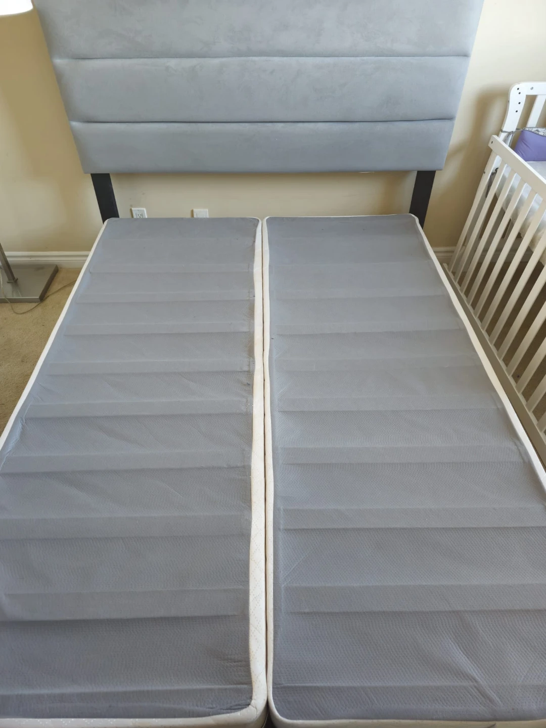 Grey Upholstered Headboard with Bed Frame - photo 2