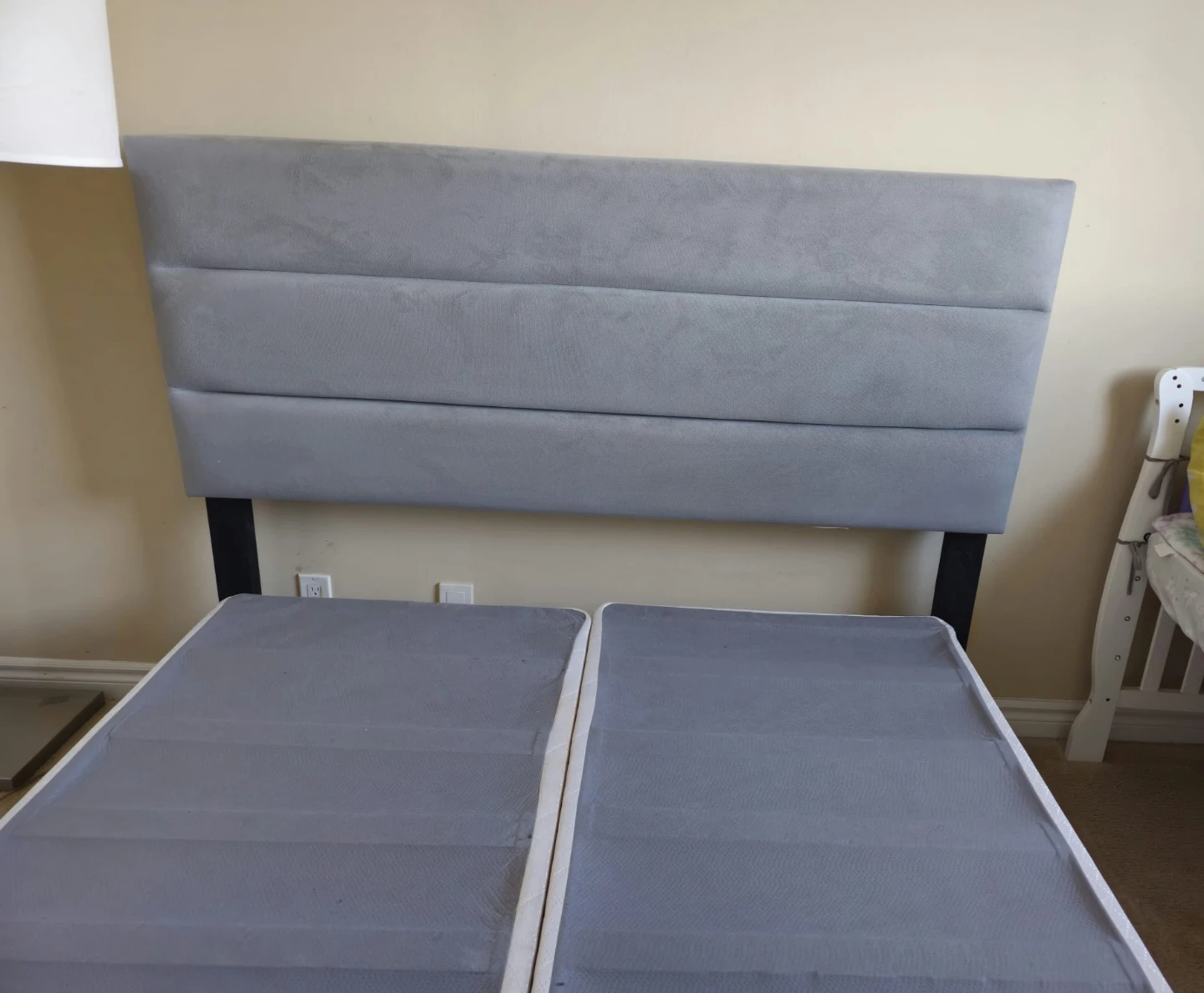 Grey Upholstered Headboard with Bed Frame - photo 3