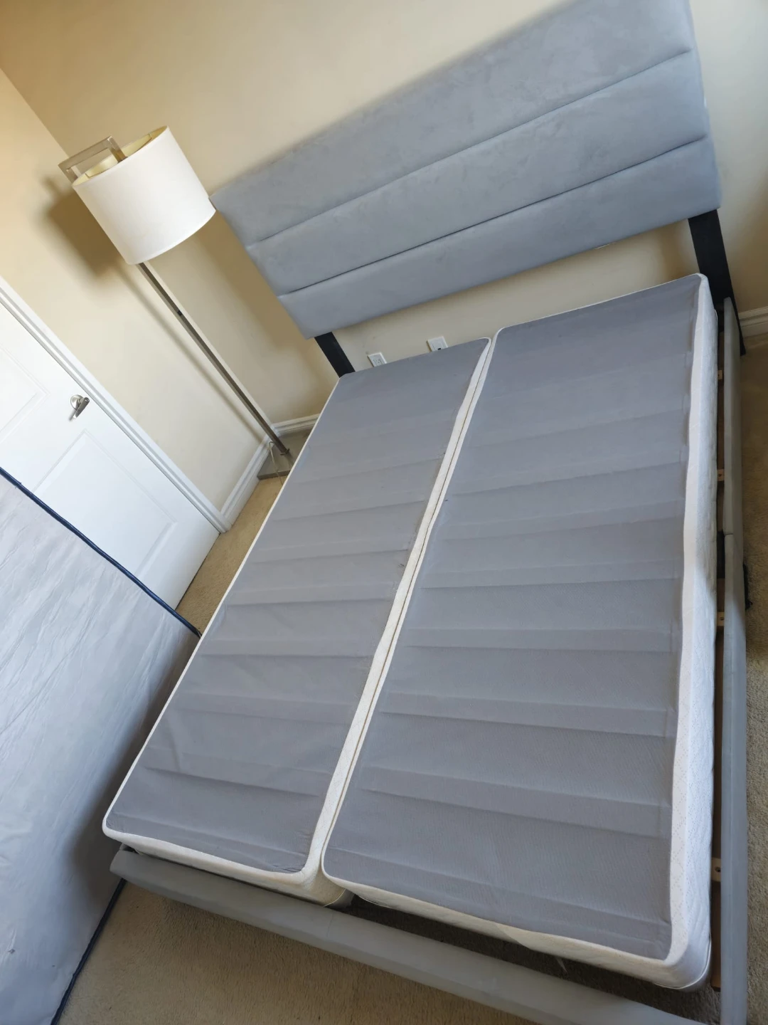 Grey Upholstered Headboard with Bed Frame - photo 4