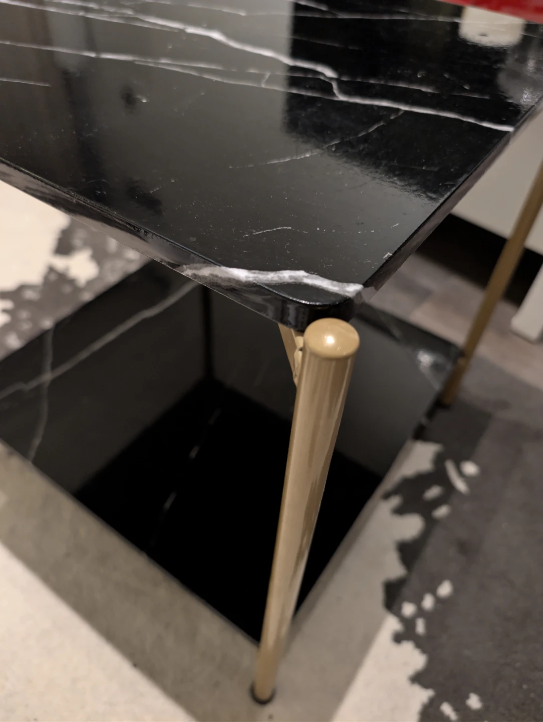 Black Marble Effect End Table with Gold Legs - photo 4