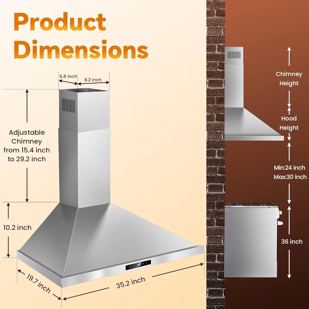 36-inch Stainless Steel Range Hood with Digital Touch Control - photo 2