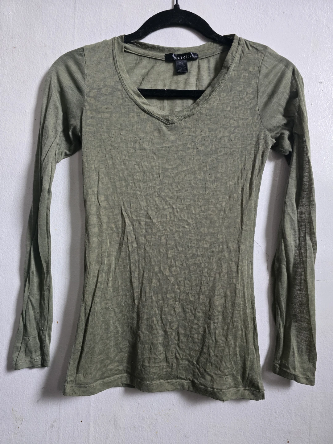 BizzLeo Translucent Long Sleeve V-Neck T-Shirt - Olive Green