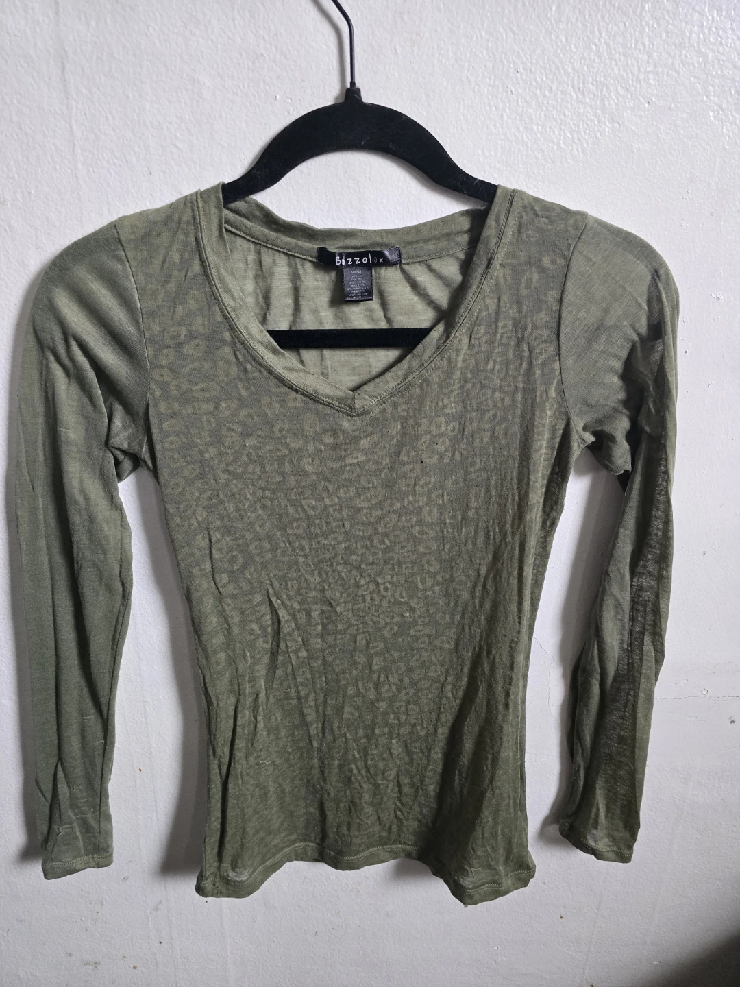 BizzLeo Translucent Long Sleeve V-Neck T-Shirt - Olive Green - photo 2
