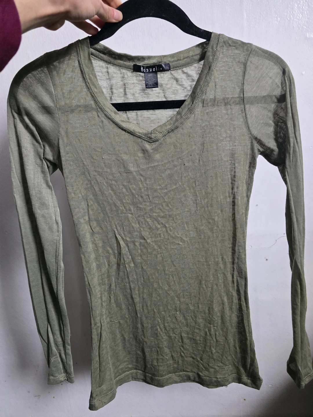 BizzLeo Translucent Long Sleeve V-Neck T-Shirt - Olive Green - photo 3